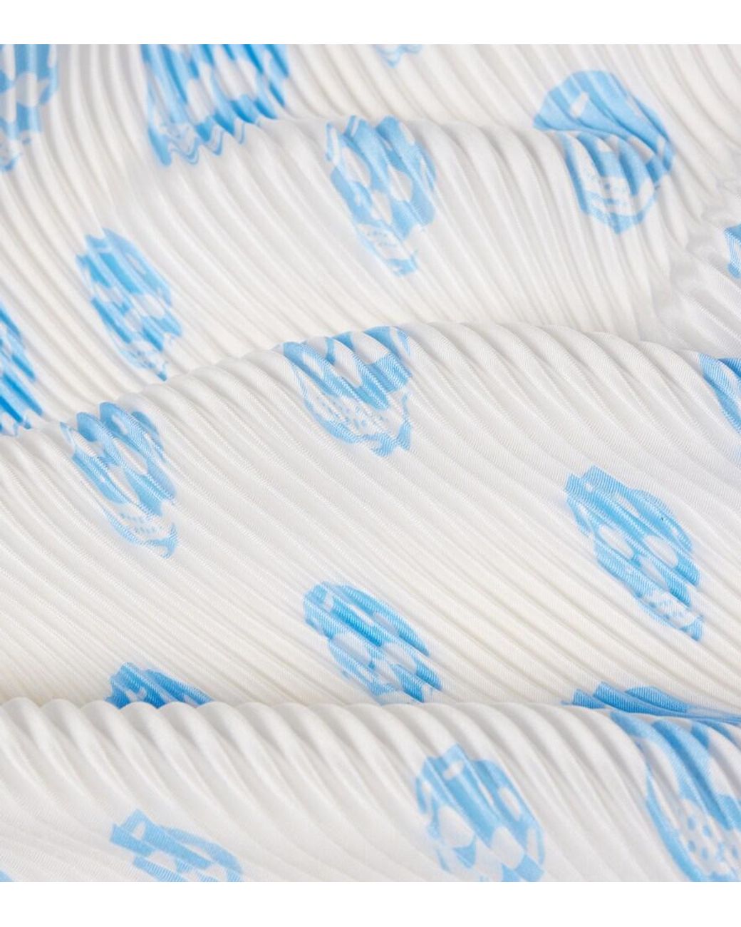 McQueen Blue Skull Pleated Silk Twill Scarf