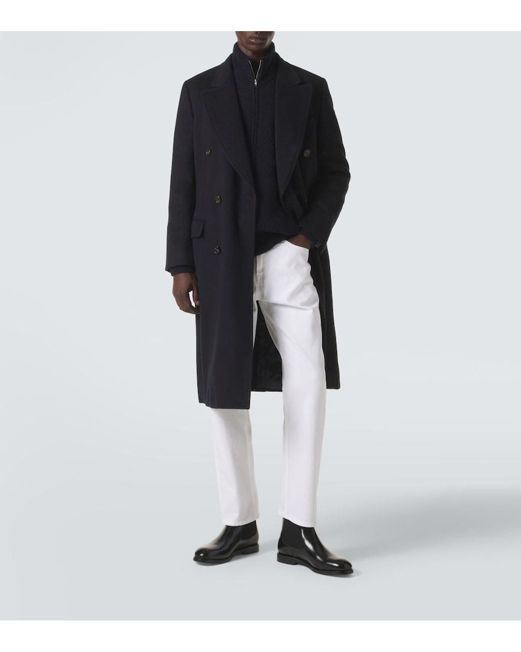 Umit Benan Black President Double-Breasted Cashmere Coat for men