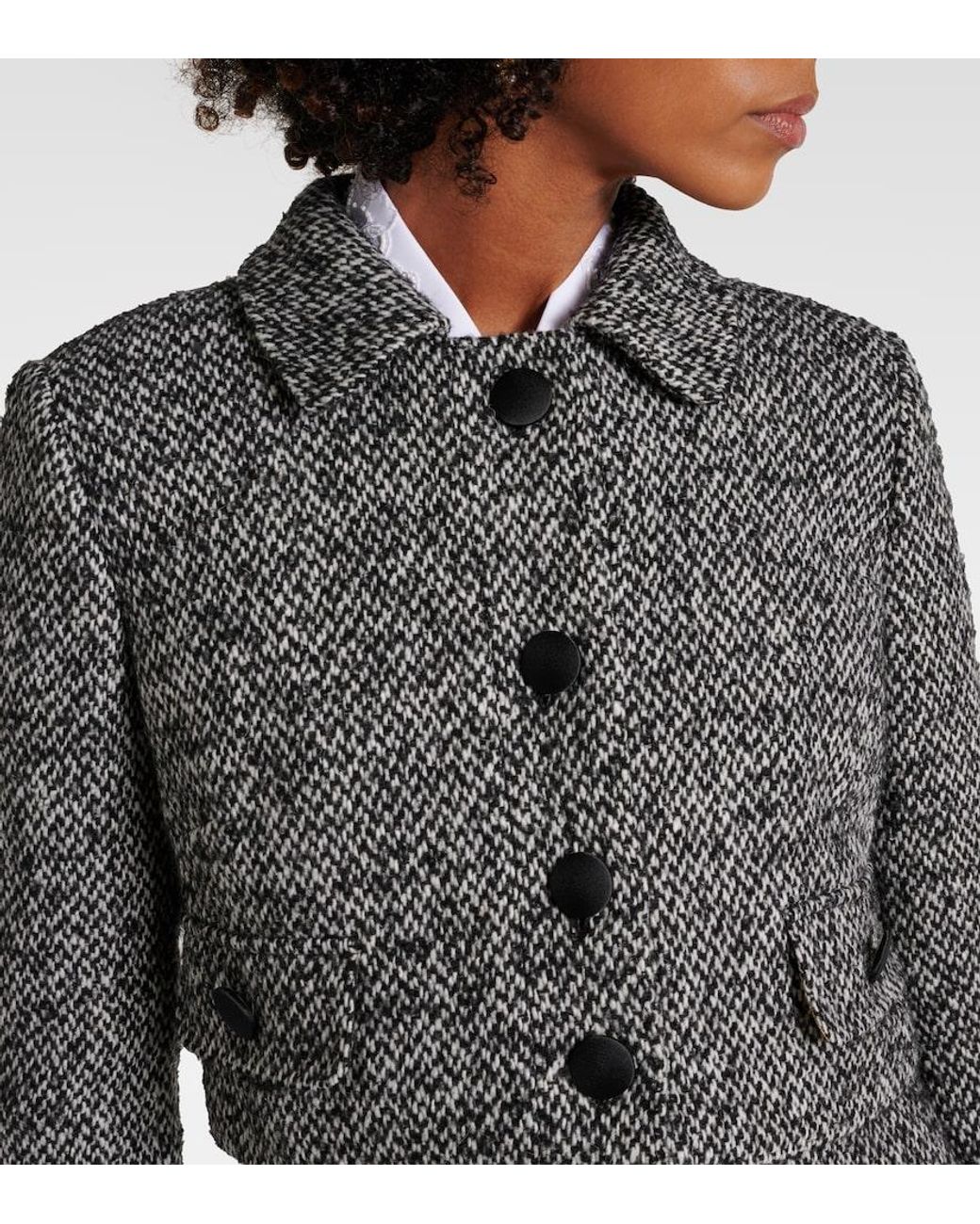 Dolce & Gabbana Black Cropped Wool-Blend Tweed Jacket