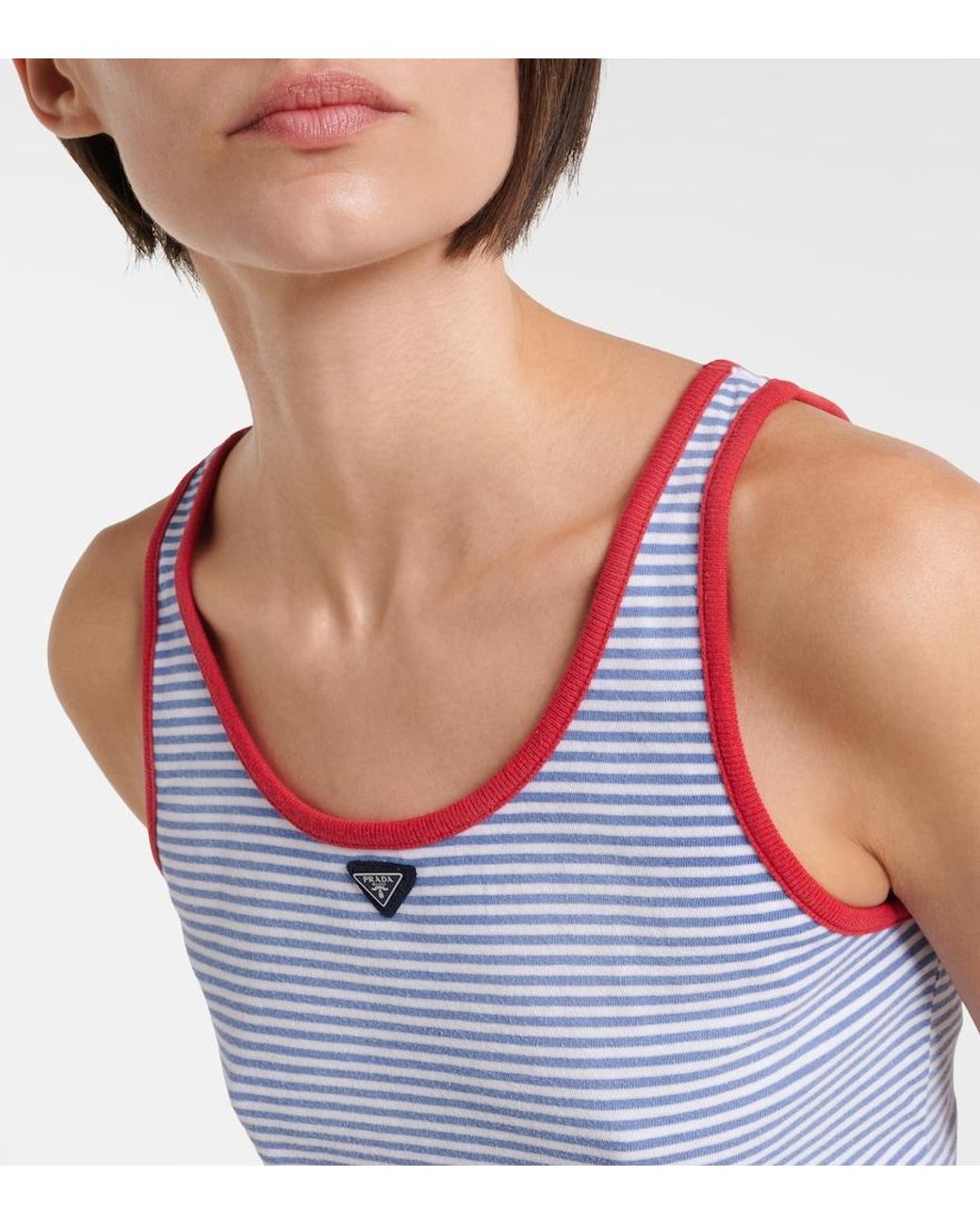 Prada Blue Striped Cotton Jersey Tank Top