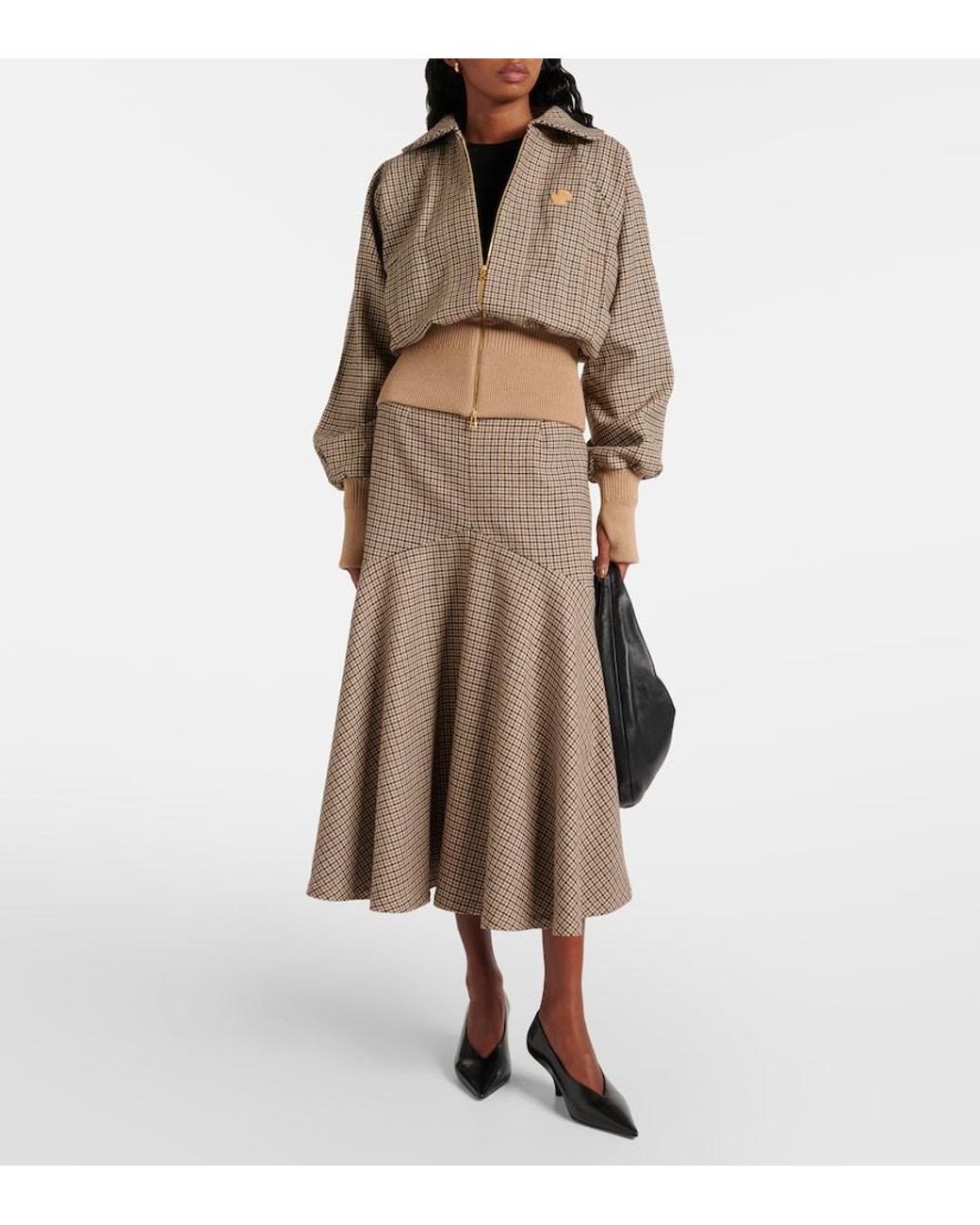 Patou Natural Houndstooth Wool-Blend Flannel Bomber Jacket