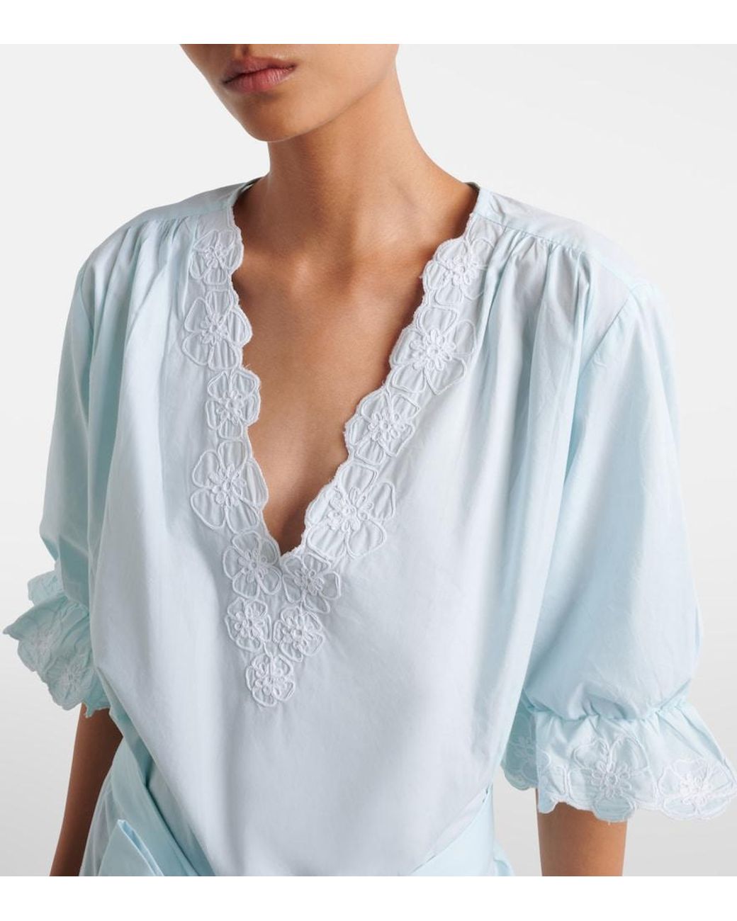 Juliet Dunn Blue Embroidered Cotton Poplin Minidress