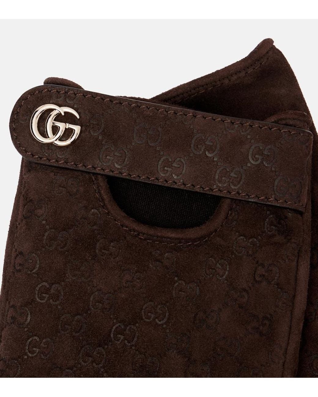 Gucci Brown Gg Jacquard Suede Gloves