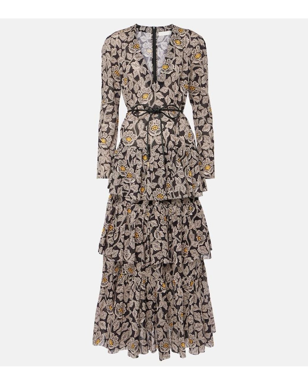 Zimmermann Black Ottie Floral Cotton Midi Dress
