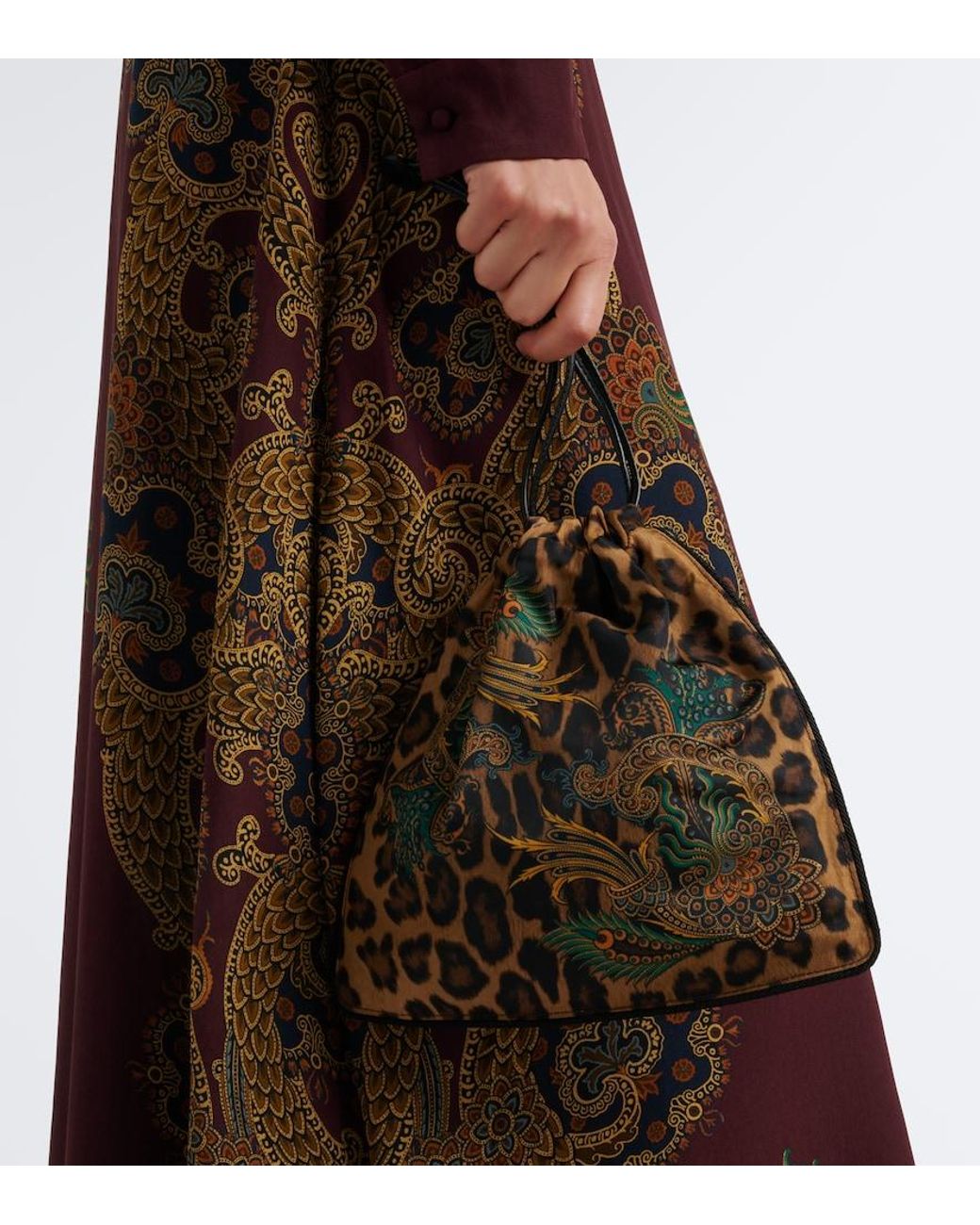 Etro Green Mini Leopard-Print Pouch