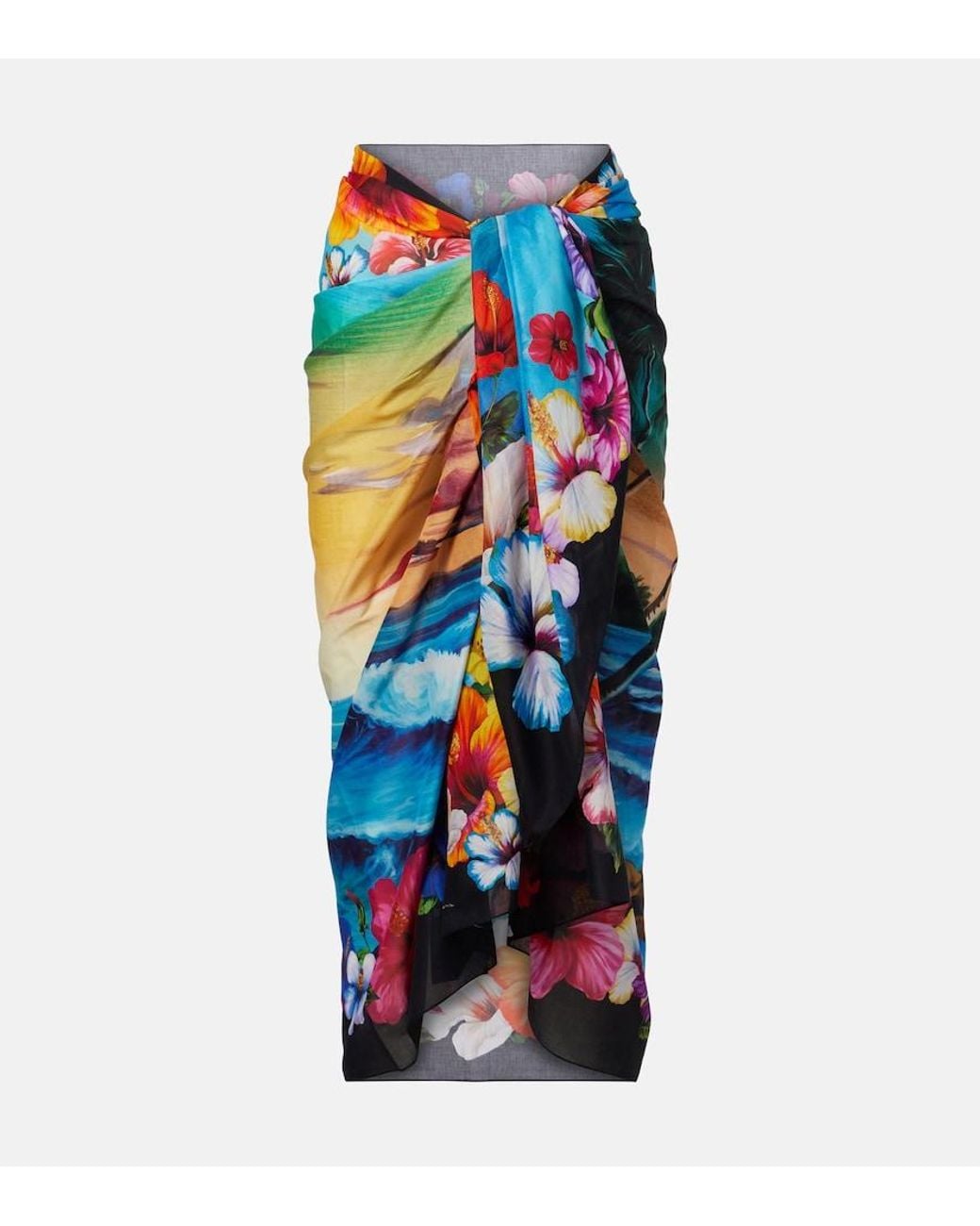 Dolce & Gabbana Blue Floral Cotton Beach Cover-Up