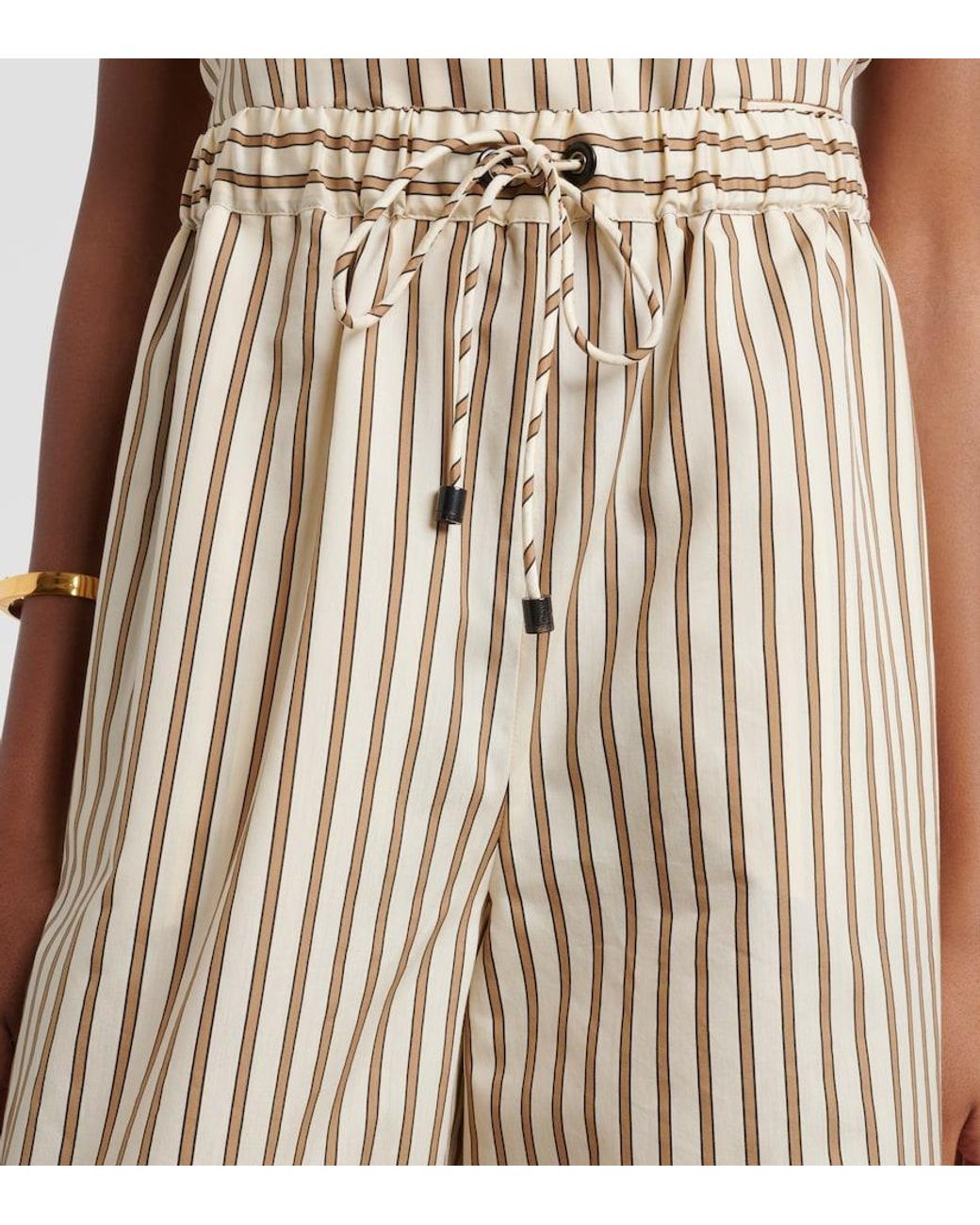 Max Mara Natural Striped Cotton And Silk Wide-Leg Pants