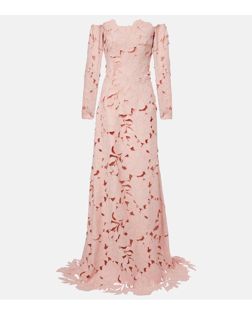 Costarellos Pink Kasia Floral Off-Shoulder Lace Gown