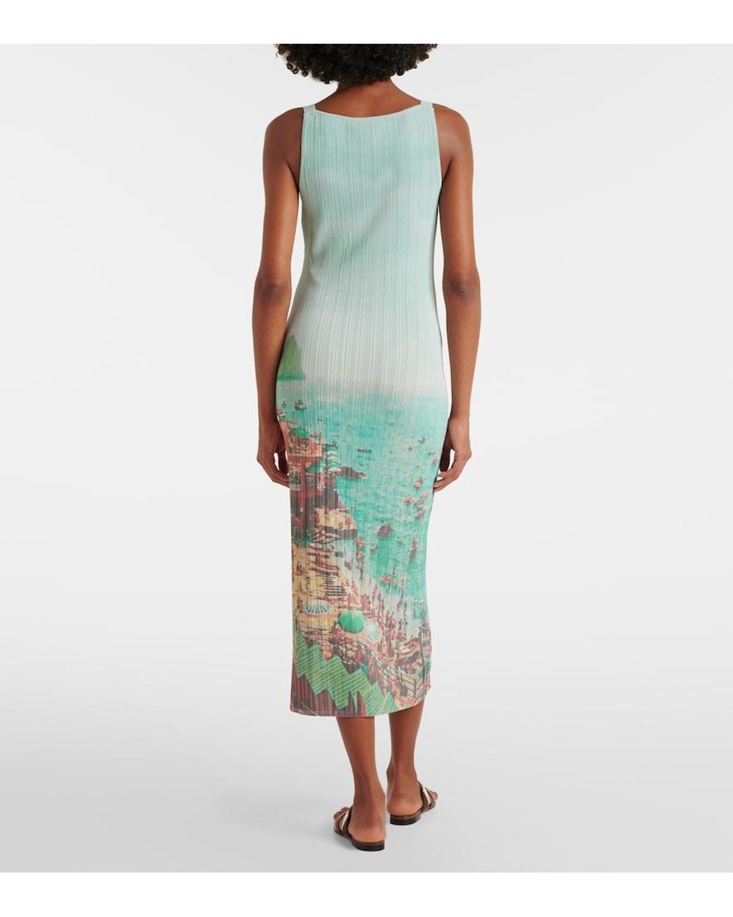 Staud White Bryn Printed Compact Knit Midi Dress