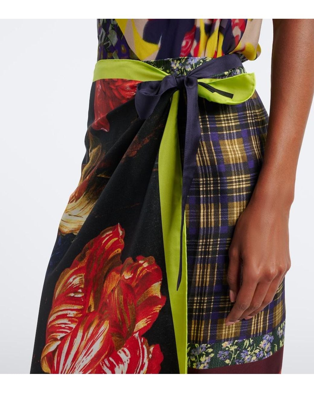 Dries Van Noten Blue Printed Silk Wrap Skirt