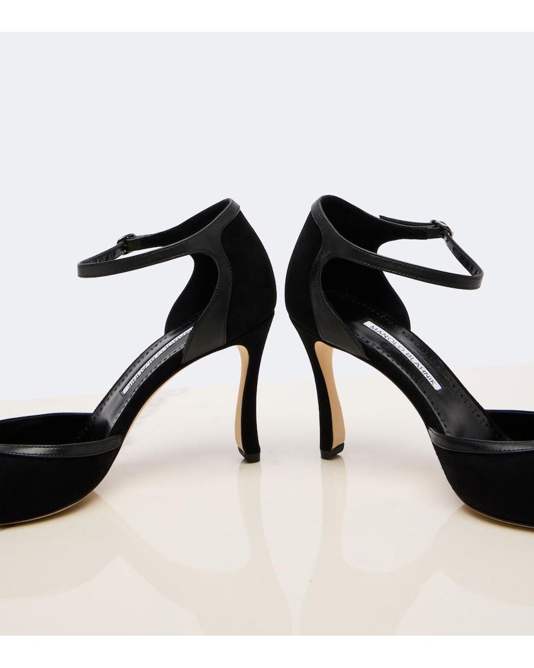 Manolo Blahnik Black Verdusan Leather-Trimmed Suede Pumps