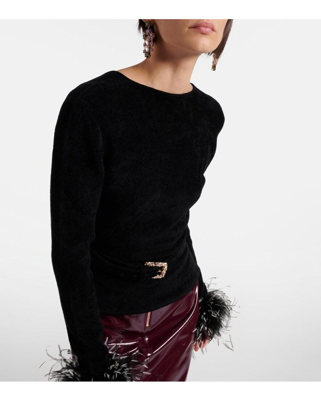 Jersey Con Plumas Y Cinturon Self-Portrait de color Black
