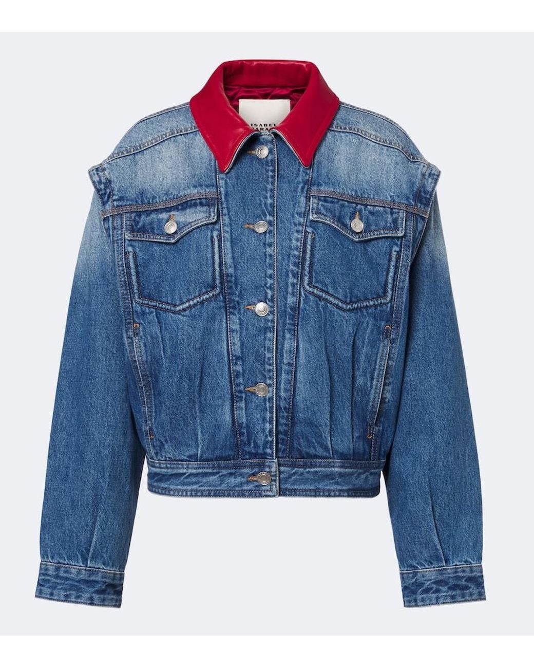 Isabel Marant Blue Devyn Leather-Trimmed Denim Jacket