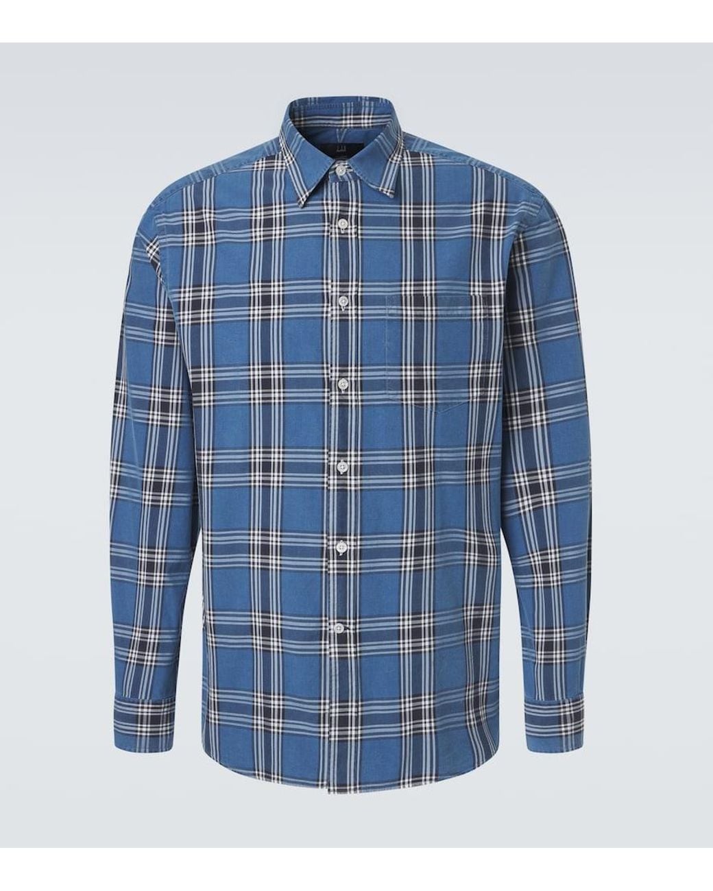Dunhill Blue Plaid Cotton Shirt for men