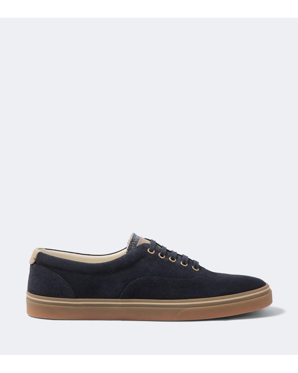 Brunello Cucinelli Blue Leather-Trimmed Suede Sneakers for men