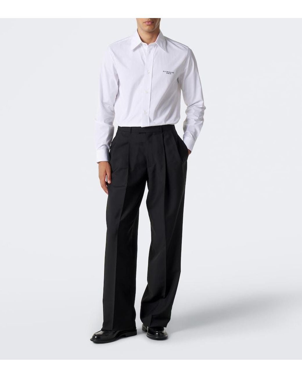 Givenchy White Logo Embroidered Cotton Poplin Shirt for men