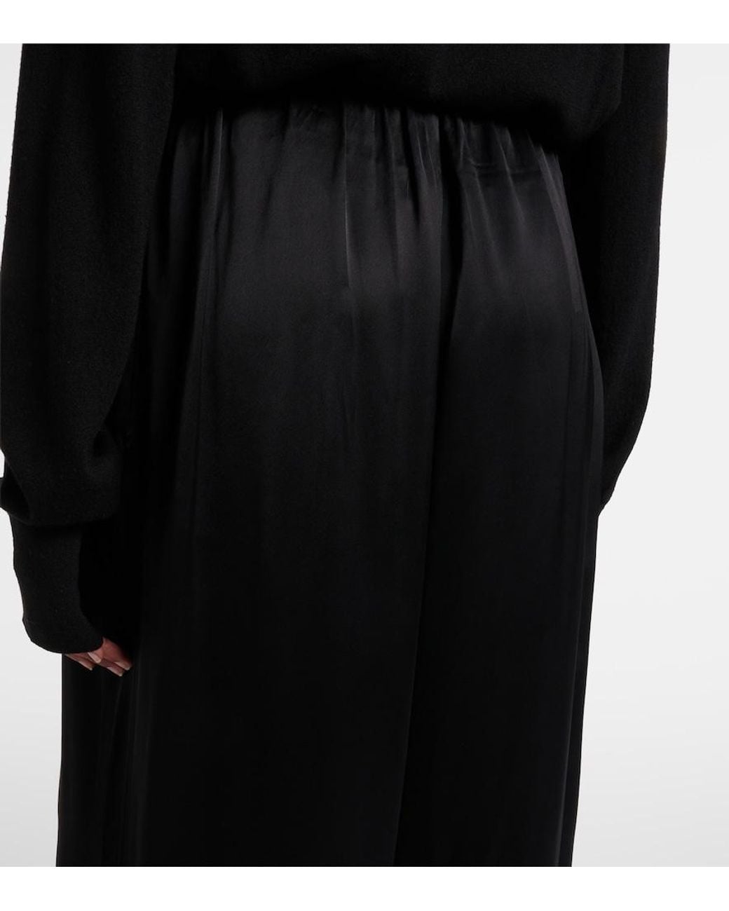 Totême Black Satin Wide-Leg Pants