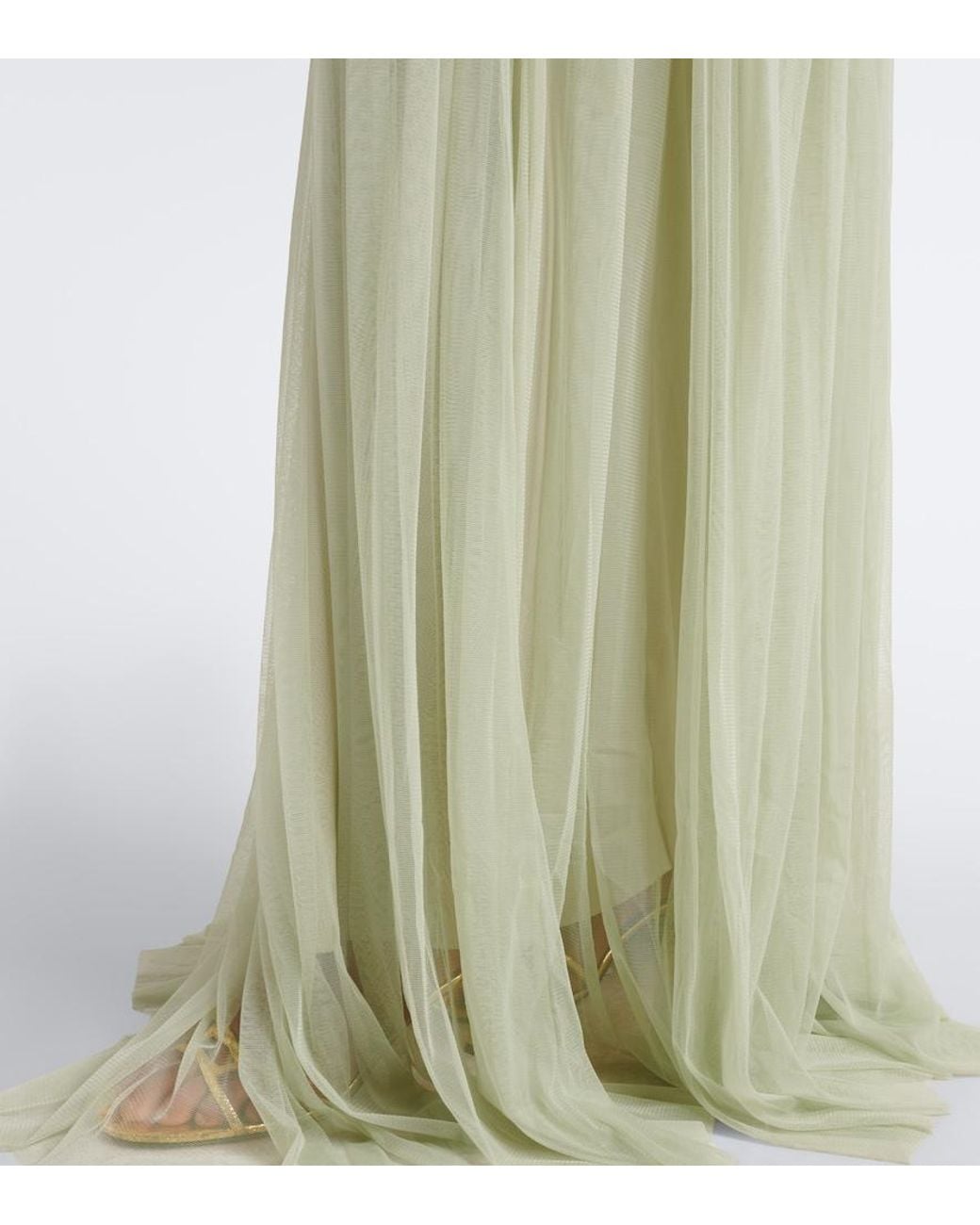 De La Vali Green Nymera Pleated Tulle Corset Gown