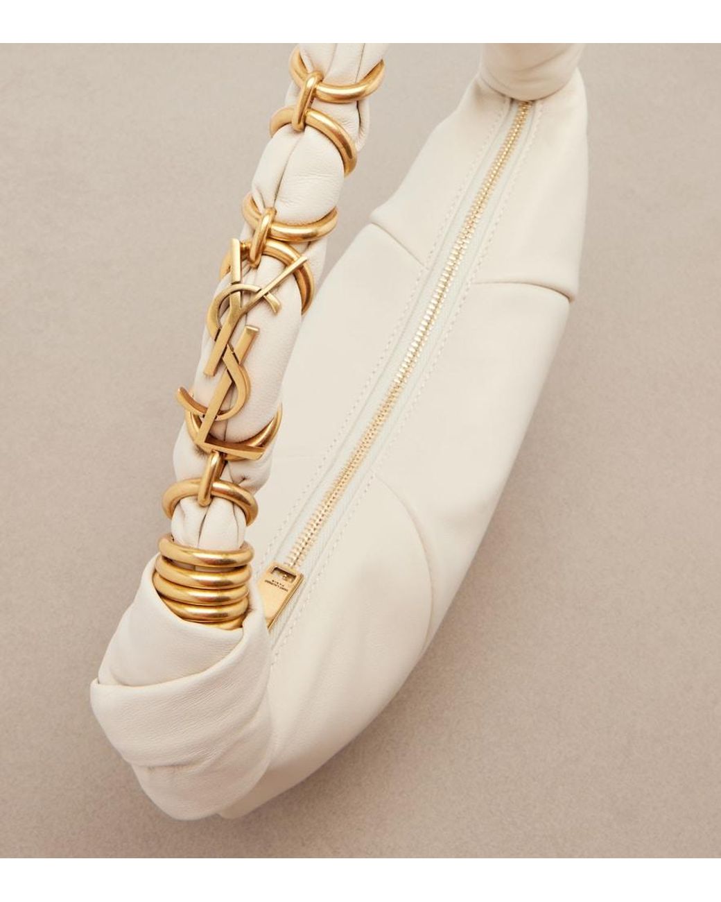 Saint Laurent Natural Amalia Mini Leather Top-Handle Bag