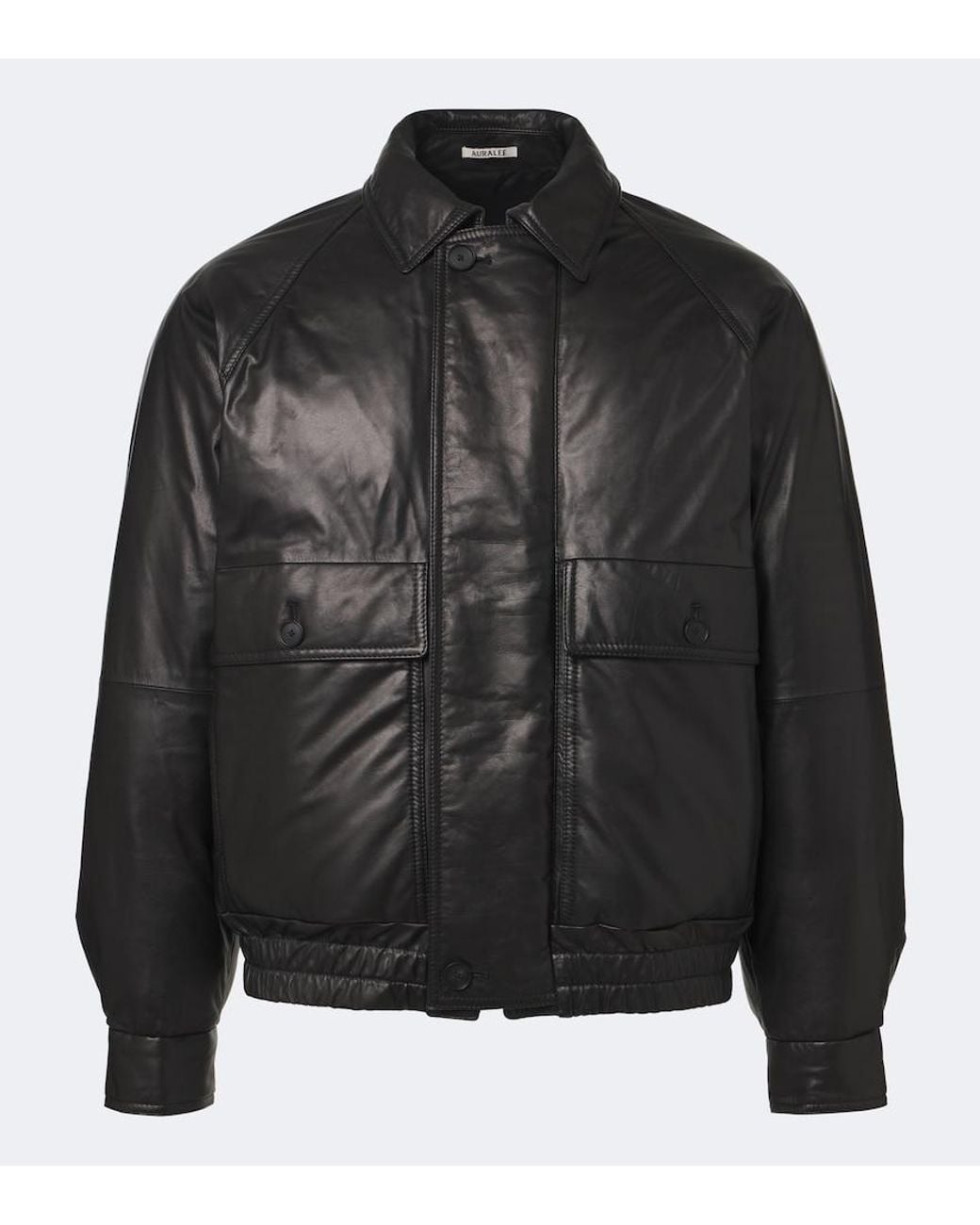 Auralee Black Leather Down Jacket for men