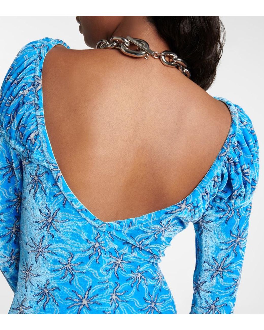 Rabanne Blue Floral Velvet Minidress
