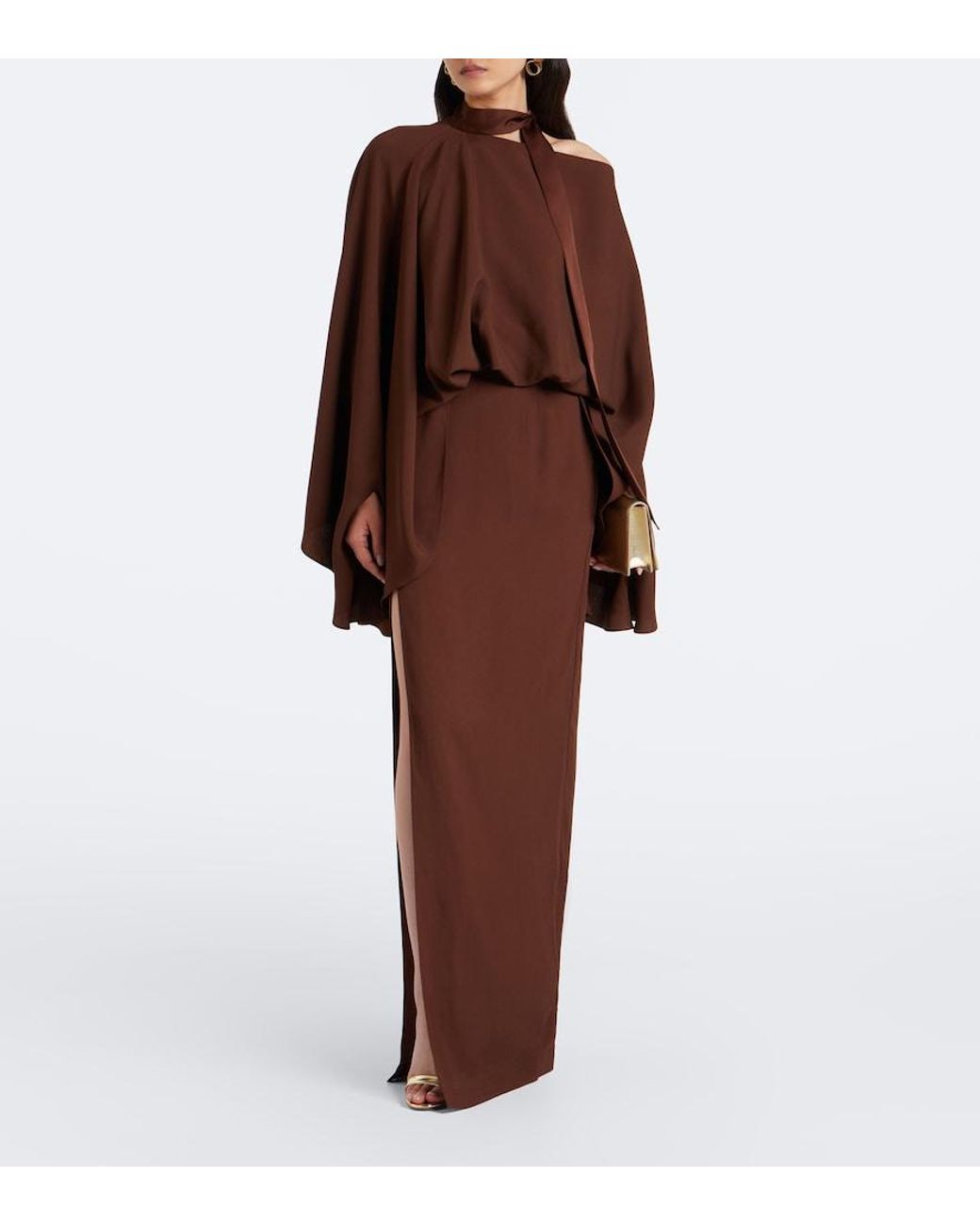 Taller Marmo Brown Brooks Scarf-Detail Caped Maxi Dress