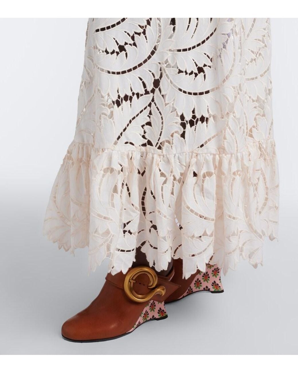 Etro White Belted Giupure Lace Cotton Maxi Dress
