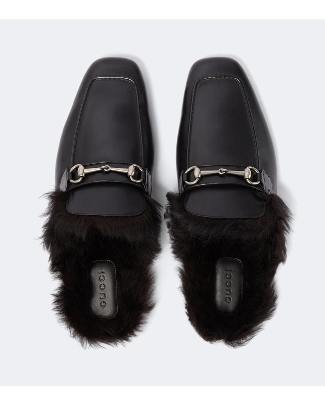 Gucci Black Horsebit Shearling-Lined Leather Mules for men