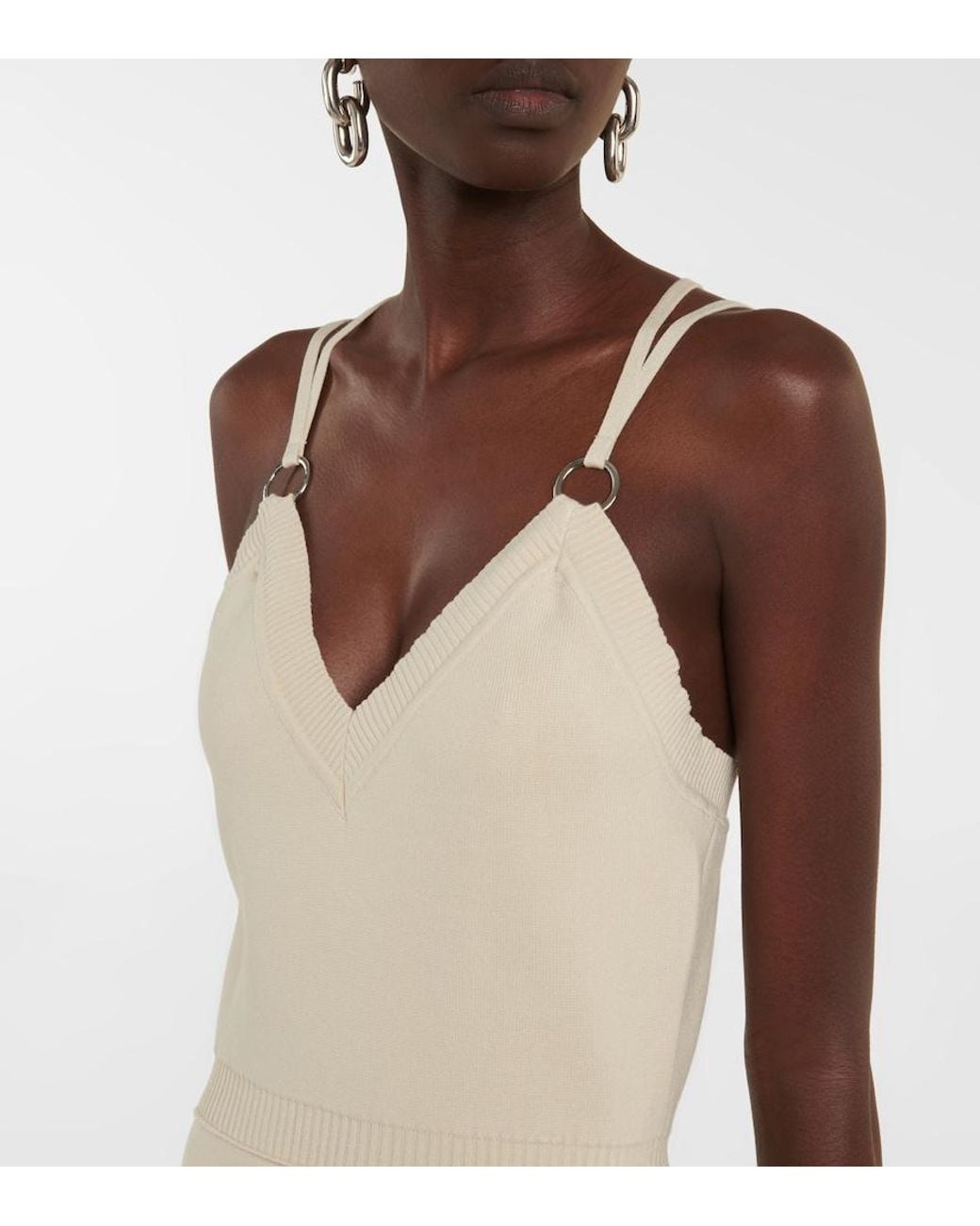 Rabanne White Embellished Knit Midi Dress