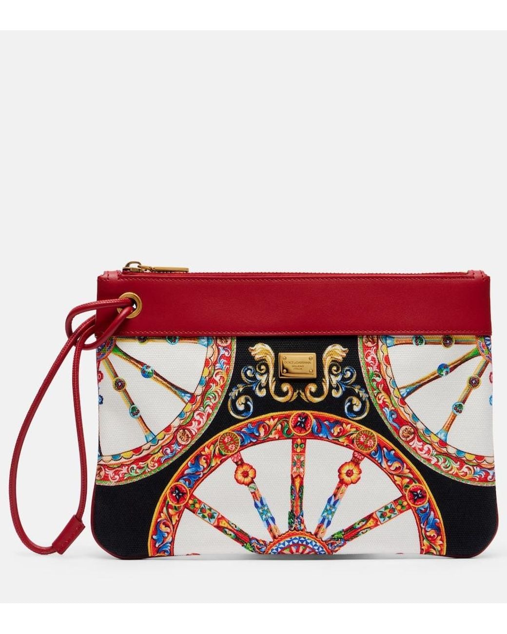 Dolce & Gabbana Red Small Printed Leather-Trimmed Canvas Pouch