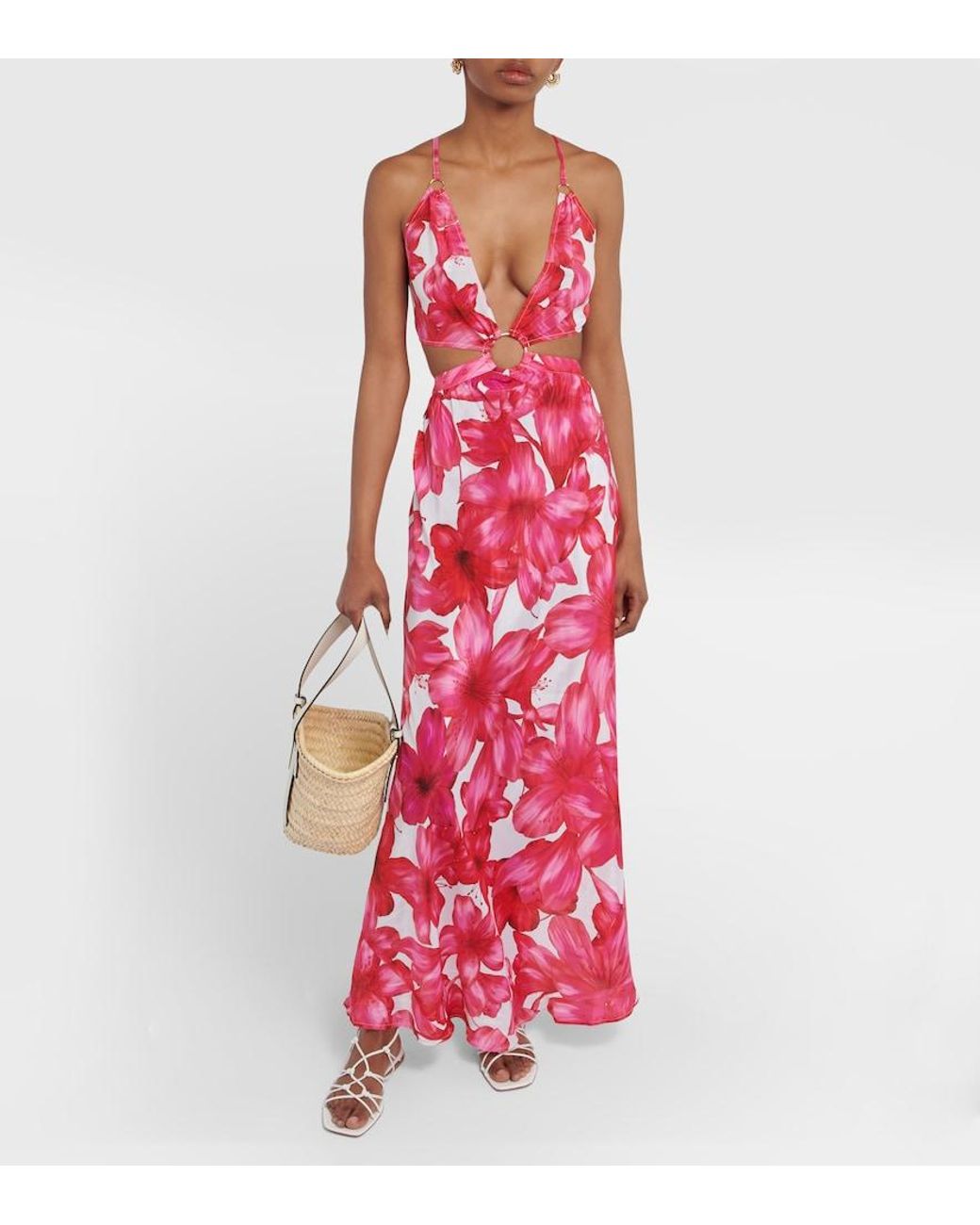 Alexandra Miro Red Colette Floral Cutout Maxi Dress