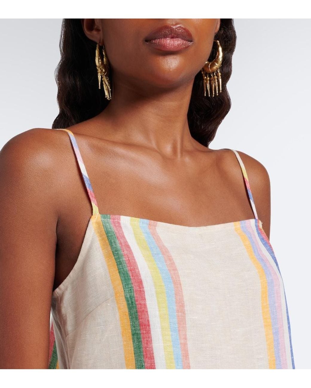 Staud White Laura Striped Linen Minidress