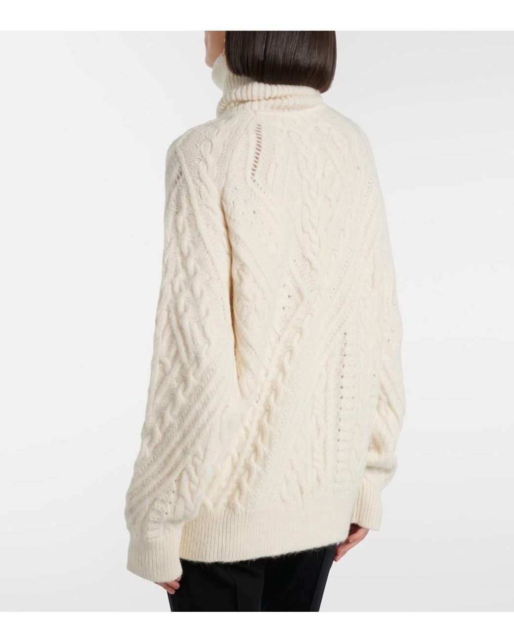 Saint Laurent White Cable-Knit Alpaca-Blend Turtleneck Sweater