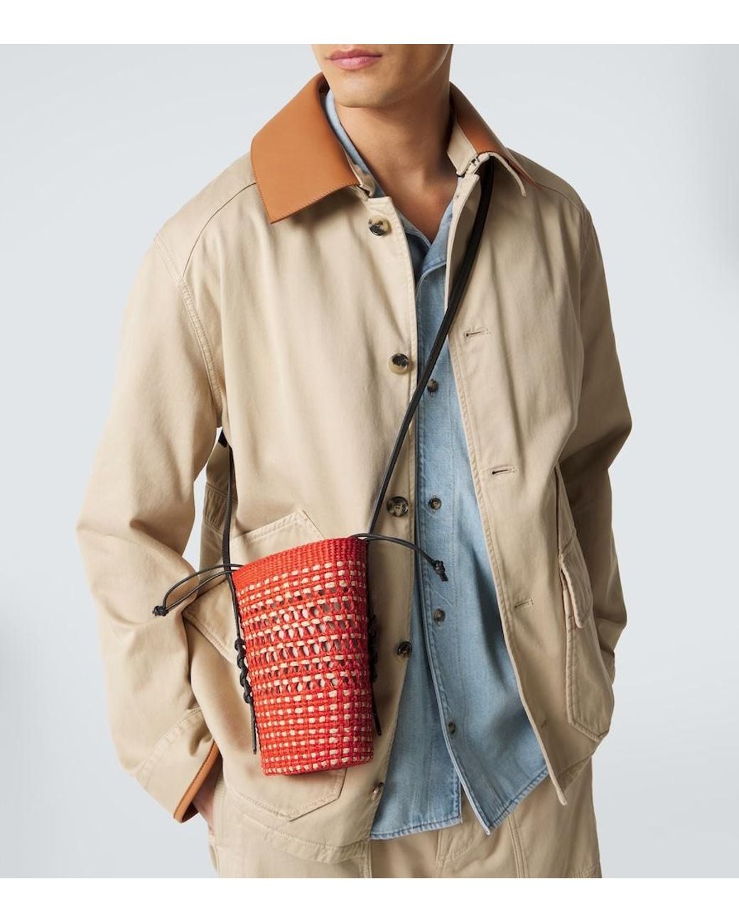 Loewe Red Paula's Ibiza Leather-Trimmed Shoulder Bag for men
