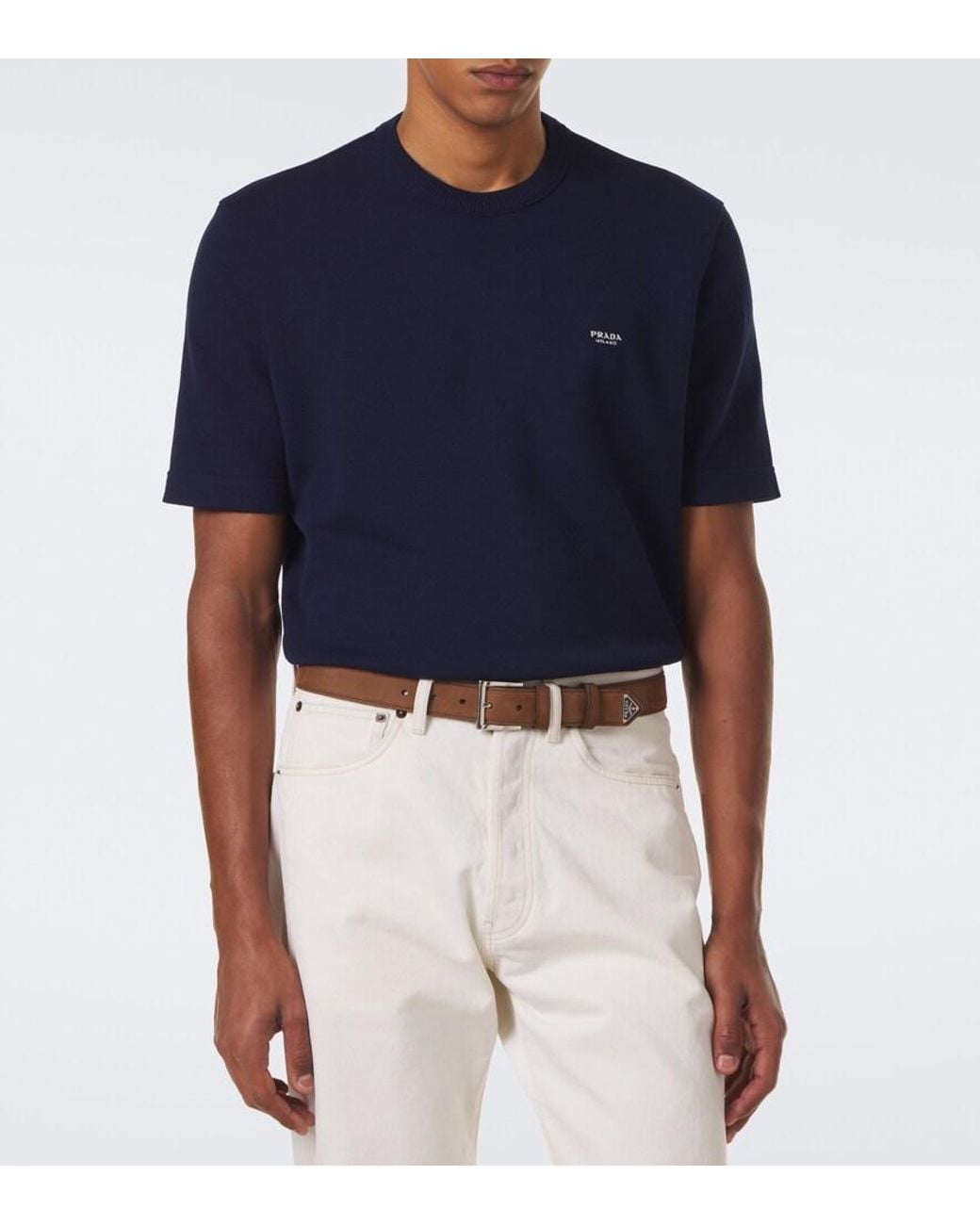 Prada Blue Logo Cotton T-Shirt for men