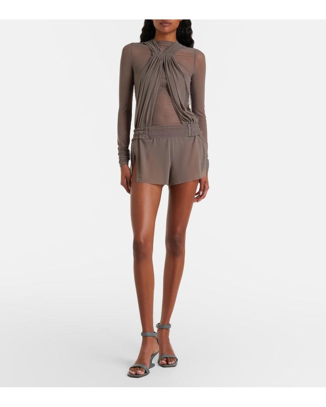 Rick Owens Gray Miami Cutout Sheer Tulle Bodysuit