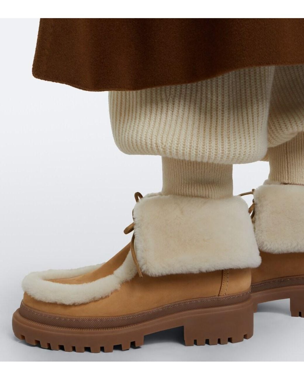 Yves Salomon Natural Shearling-Lined Suede Ankle Boots