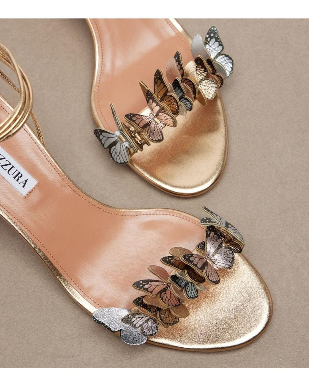 Aquazzura Papillon Applique Metallic Leather Sandals