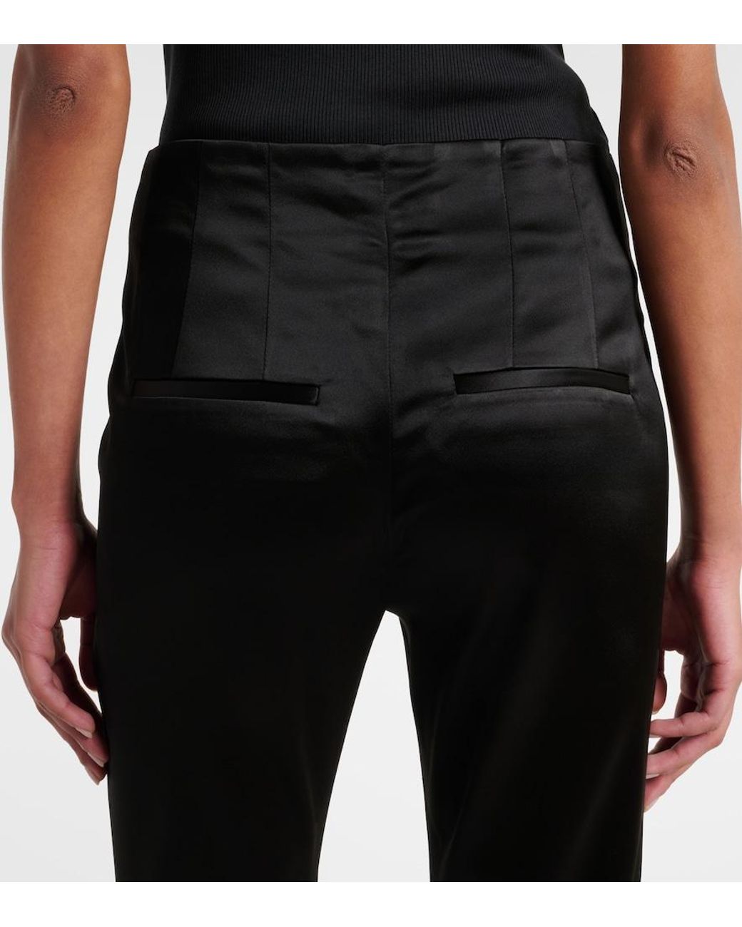 Veronica Beard Black Stila Cropped High-Rise Satin Slim Pants