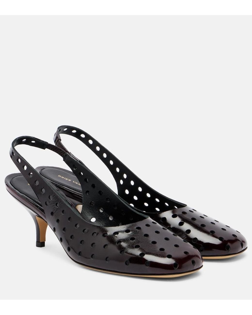 Dries Van Noten Black 65 Perforated Leather Slingback Pumps