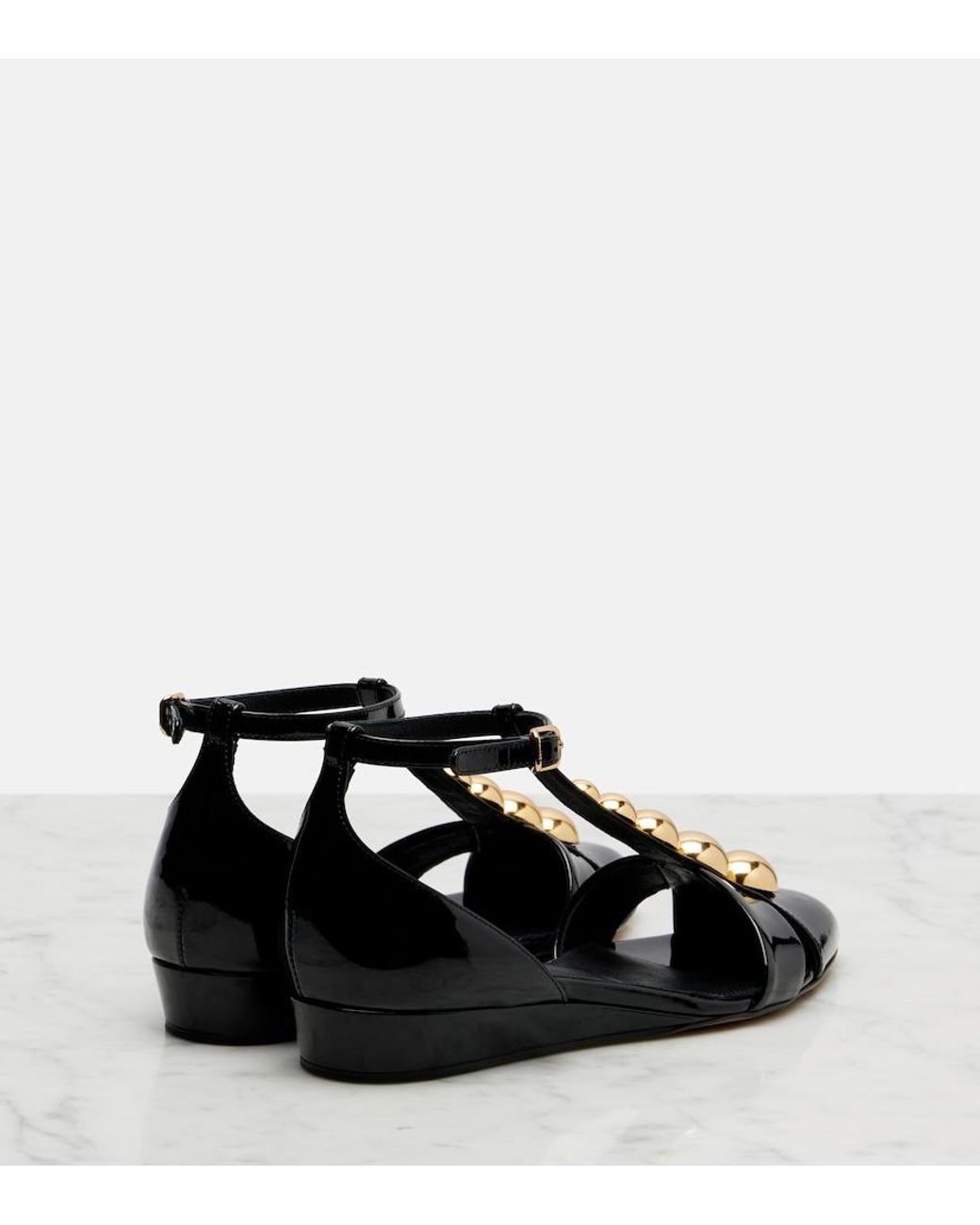 Chloé Black Cleia Studded Patent-Leather Wedge Sandals