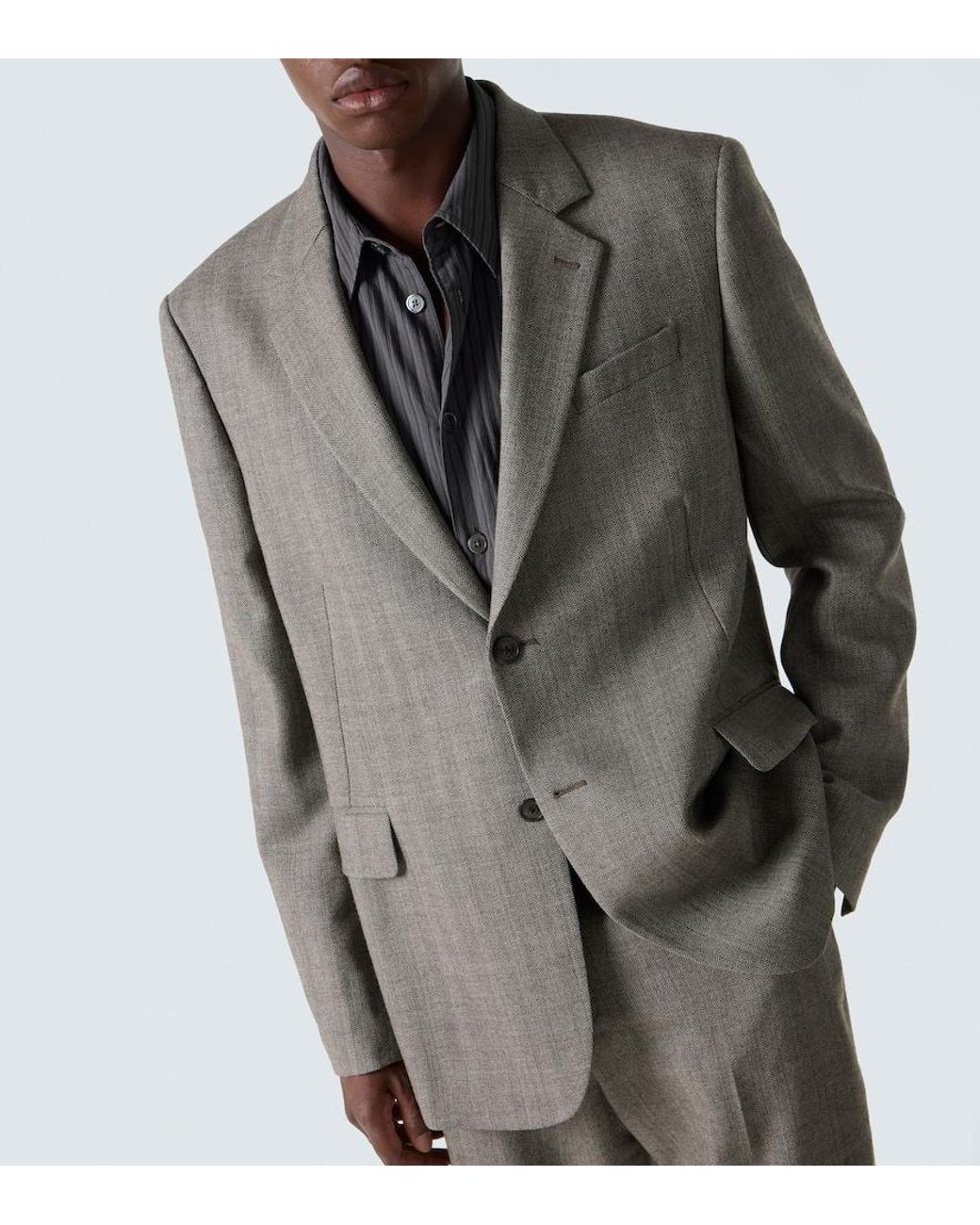 Our Legacy Gray Ceremony Herringbone Virgin Wool Blazer for men