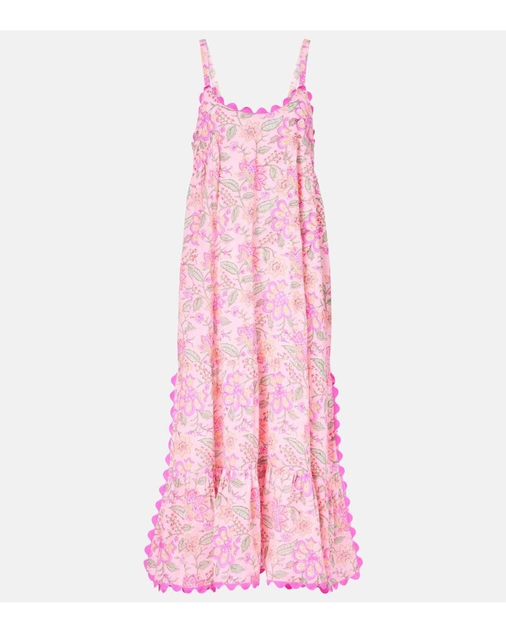 Juliet Dunn Pink Floral Printed Cotton Maxi Dress