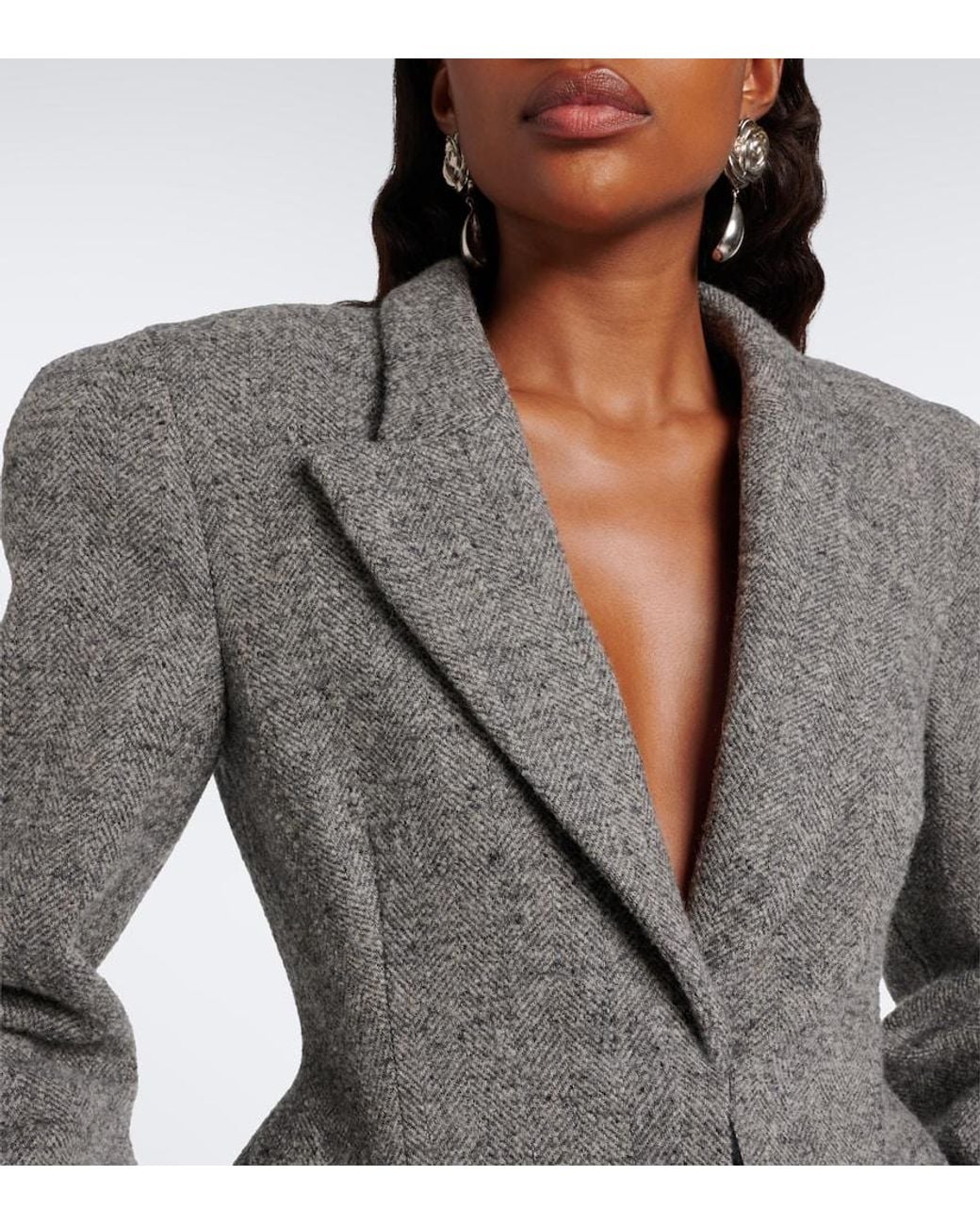 Magda Butrym Gray Herringbone Wool-Blend Blazer Dress