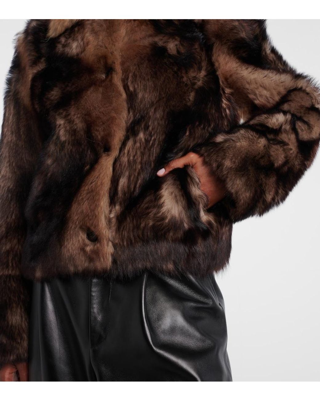 Yves Salomon Brown Cropped Shearling Jacket