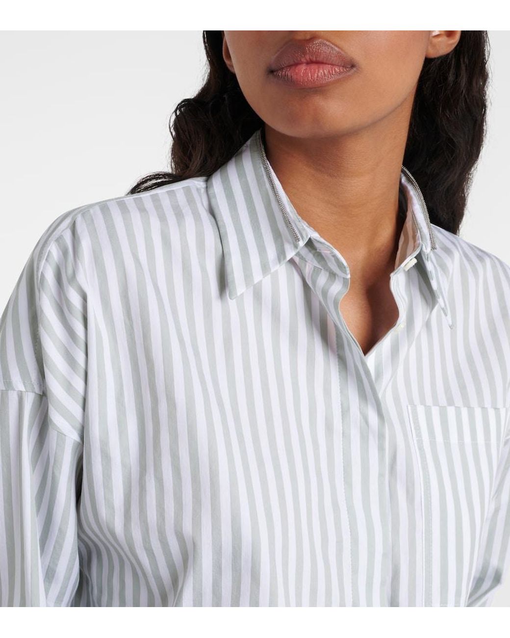 Brunello Cucinelli White Striped Cotton And Silk Poplin Shirt