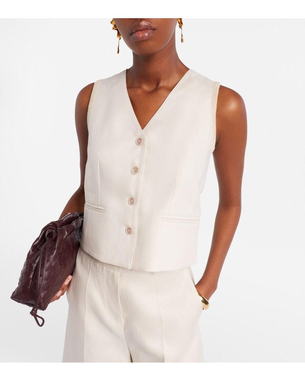 Max Mara White Calibri Cable-Knit Linen Vest