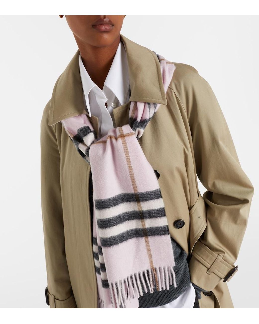 Burberry White Check Cashmere Scarf