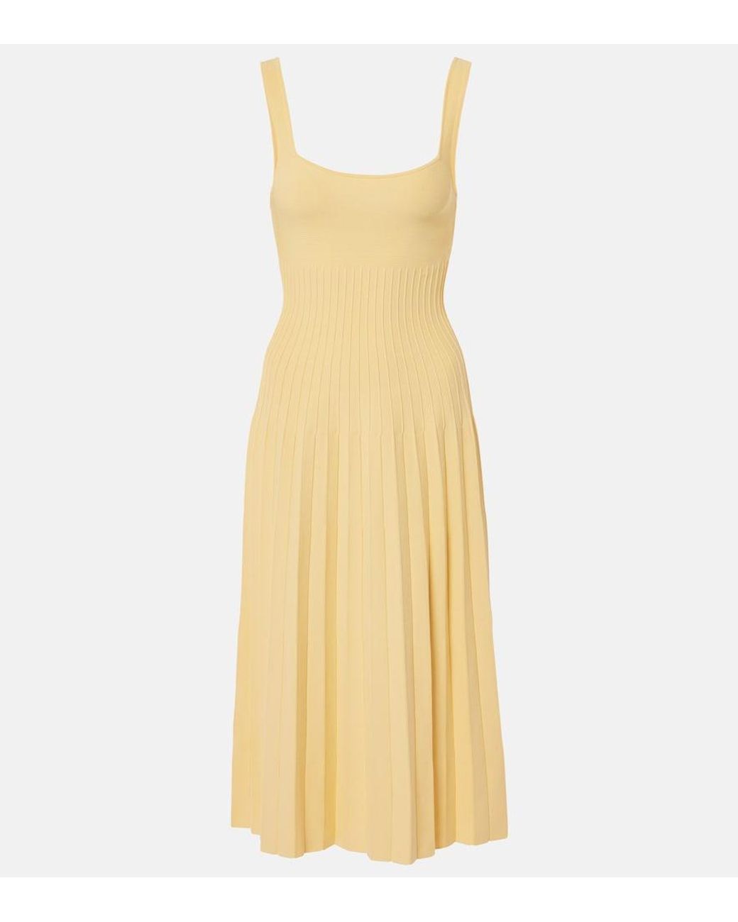 Staud Yellow Ellison Pleated Midi Dress