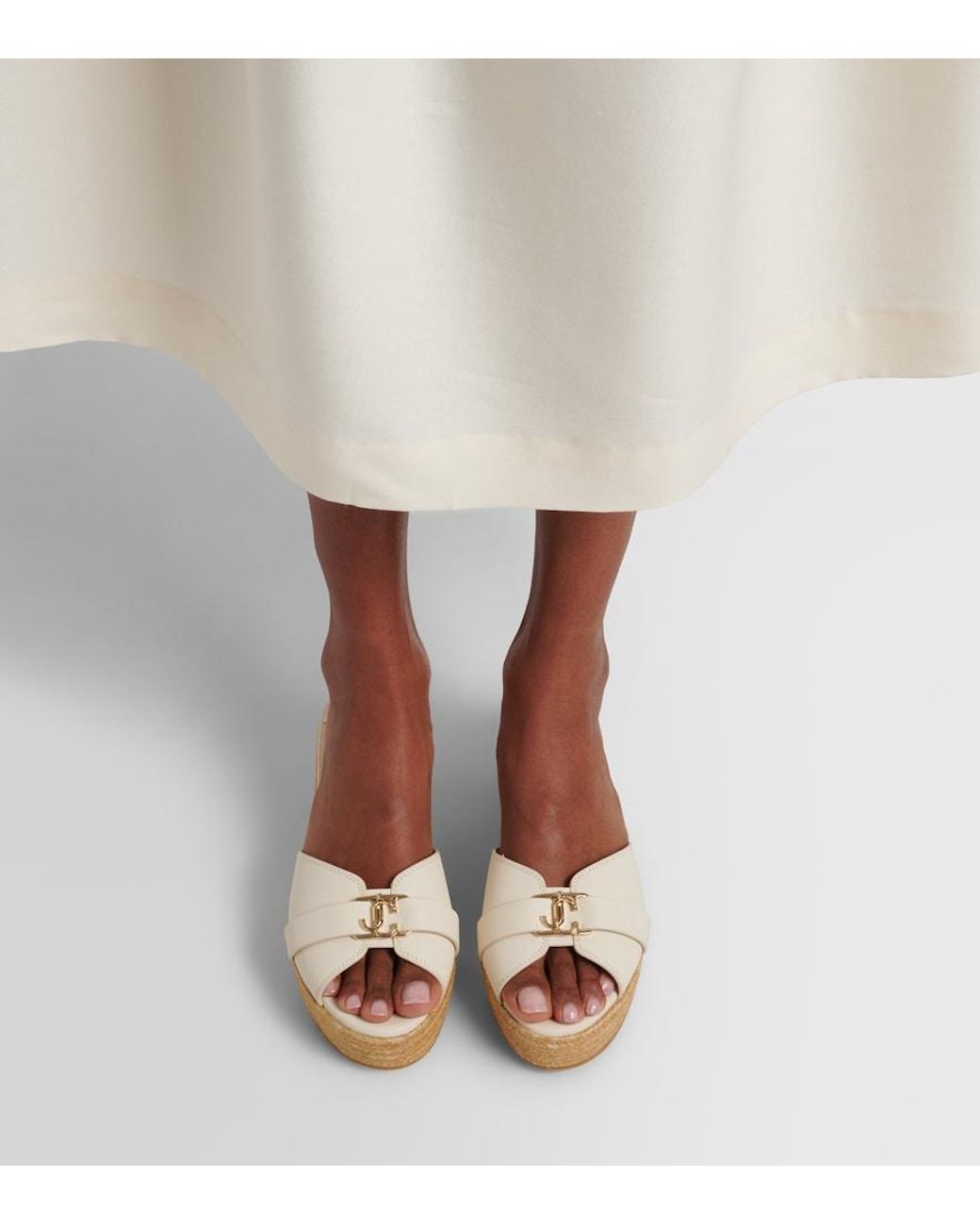 Jimmy Choo White Leda Wedge Espadrilles